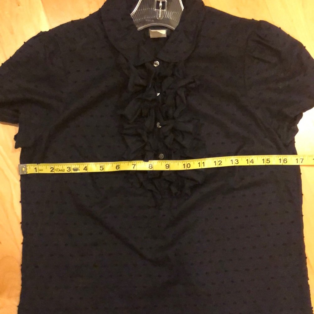 🎈3/$15 SALE JCrew Swiss Dot navy ruffled shirt